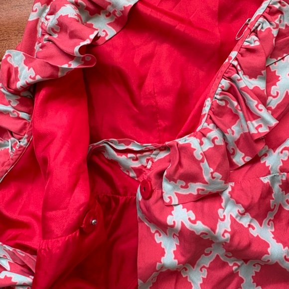 Kate Spade NY Andrey 100% Silk Wrap dress Size 2 Ruffle A-Line coral-Red/cram - Picture 9 of 15